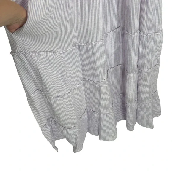 Hill House Home Ellie Nap Dress Lilac Stripe Linen Smocked Tiered Pockets XL - Picture 6 of 11